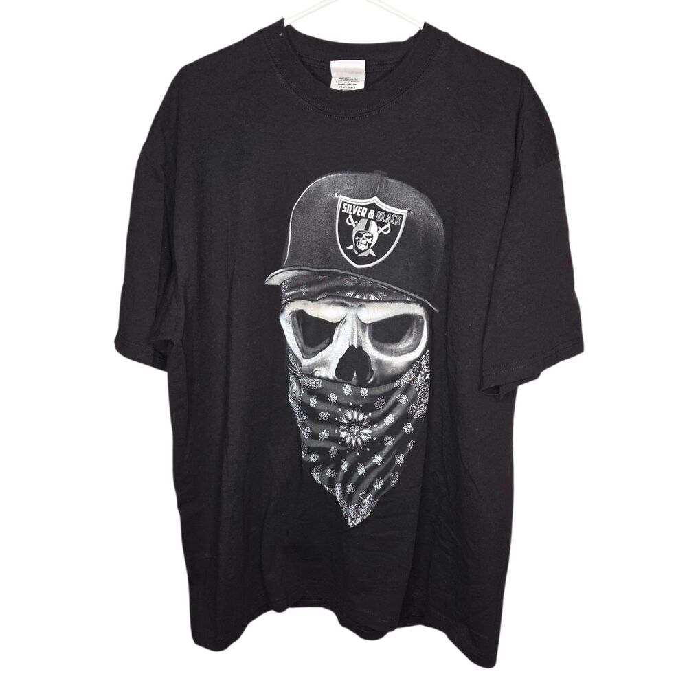 Raiders Silver & Black Nation T-Shirt 2XL Pro Team Super Heavyweight Skull